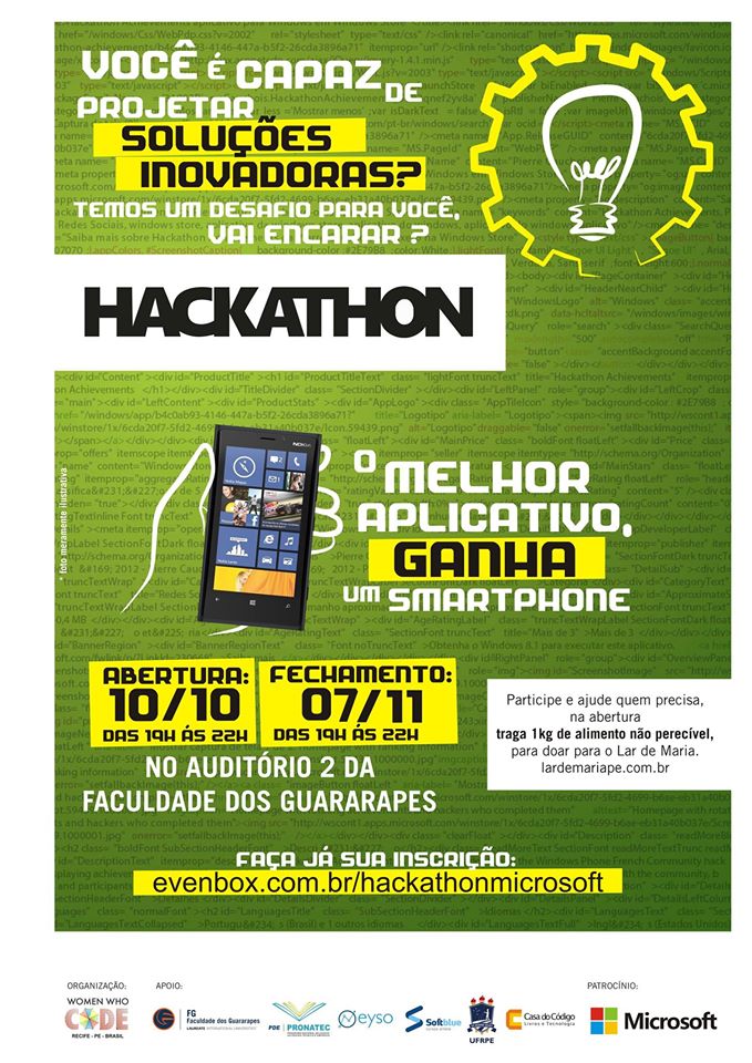 cartaz de divulgação - Hackathon Microsoft Recife